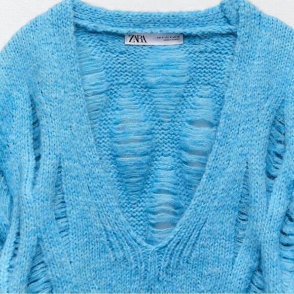 NWOT Zara Loose Knit Long Ripped Sweater-Size S - Picture 7 of 9